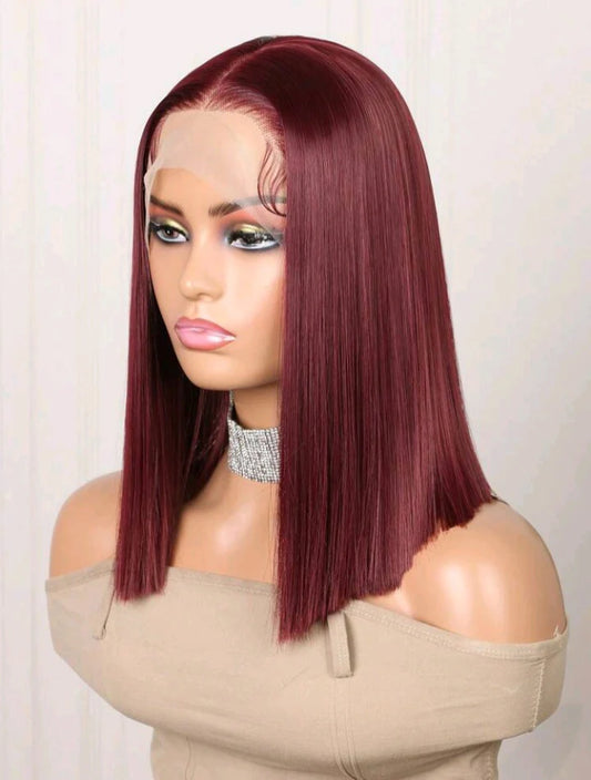 16 inch Burgundy Lace Front Wig -human blend