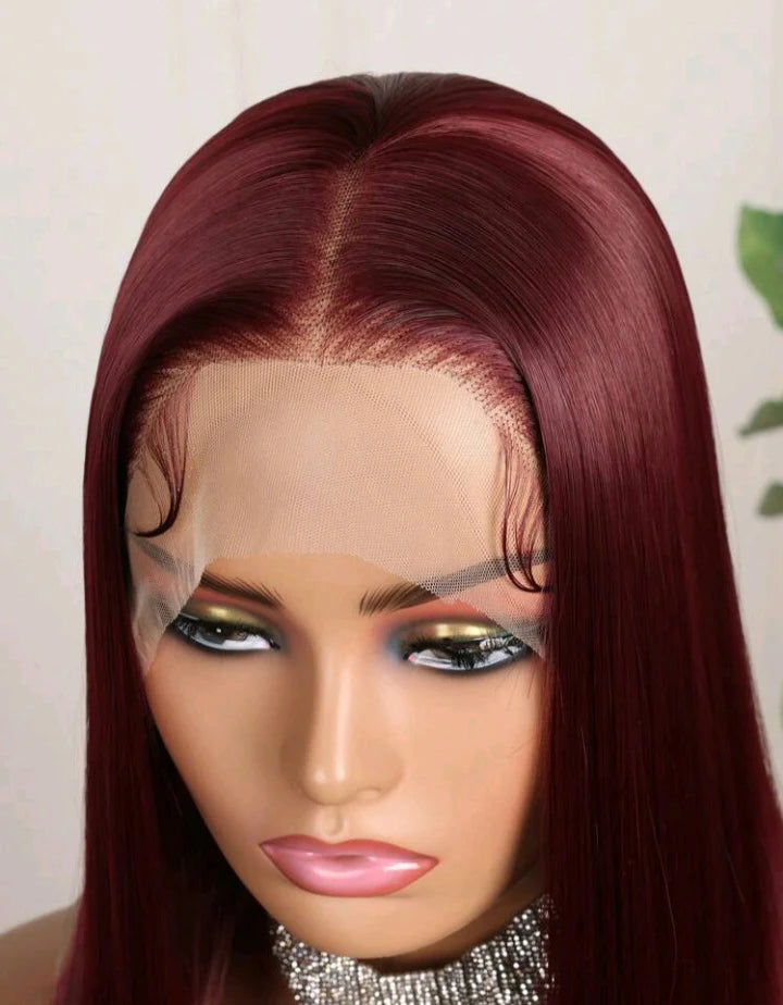 16 inch Burgundy Lace Front Wig -human blend