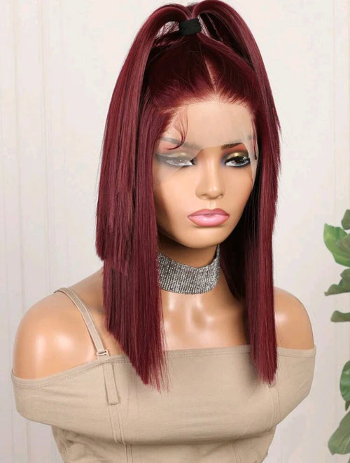 16 inch Burgundy Lace Front Wig -human blend