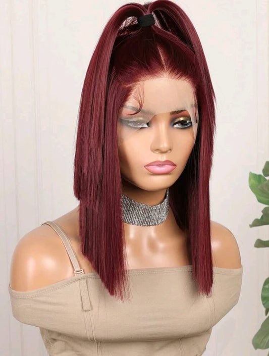 16 inch Burgundy Lace Front Wig -human blend
