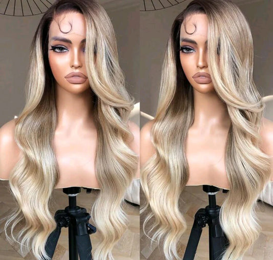 28 Inch Ombre blonde body wave High quality human hair blend