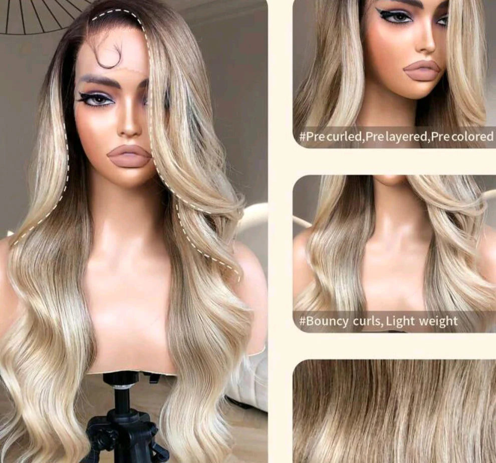 28 Inch Ombre blonde body wave High quality human hair blend