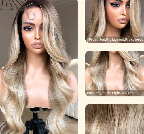 28 Inch Ombre blonde body wave High quality human hair blend